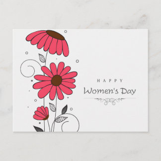 Women’s day and drawn of pink flowes  with circles postcard