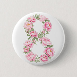 Women’s Day Peony Flower for March 8  2 Inch Round Button