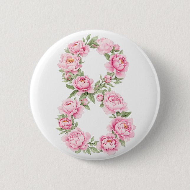 Women’s Day Peony Flower for March 8  2 Inch Round Button (Front)