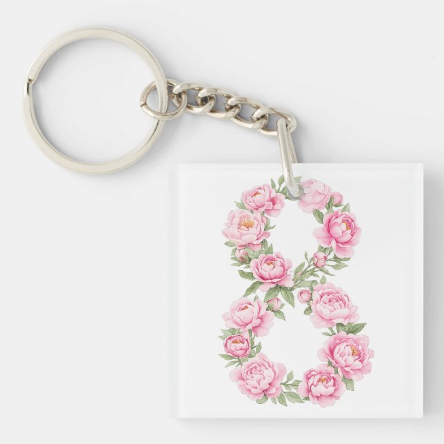 Women’s Day Peony Flower for March 8  Keychain (Front)