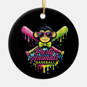 Women’s Party Animals Baseball Funny Monkey  Ceramic Ornament