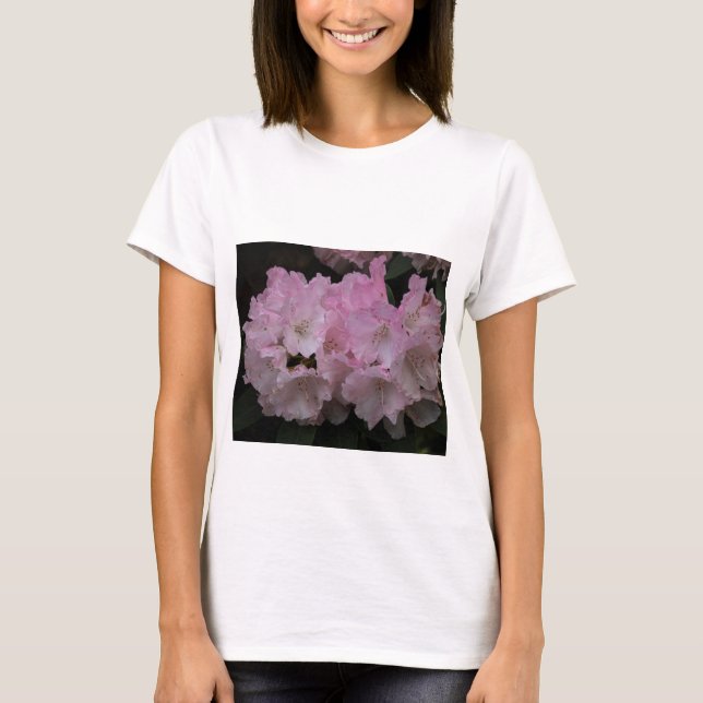 Women"s White T-Shirt with Elegant Pink Blossoms  (Front)