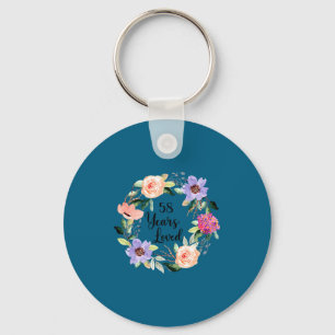 Women Shirt 58 Loved 58th Birthday Floral Keychain