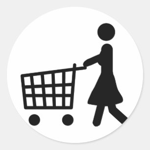 women shopping black trolly classic round sticker