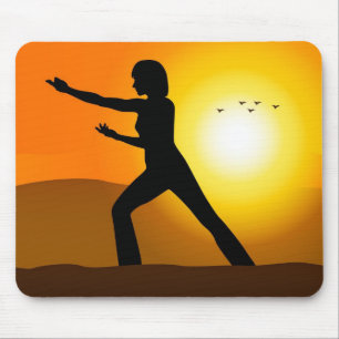 Women Silhouette Doing Tai Chi Mouse Pad