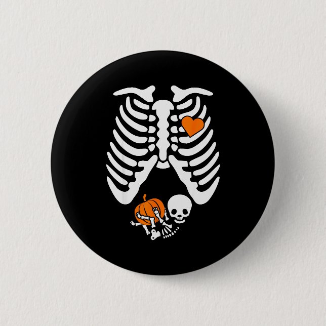 Women Skeleton Pregnancy Announcement Mom Hallowee 2 Inch Round Button (Front)