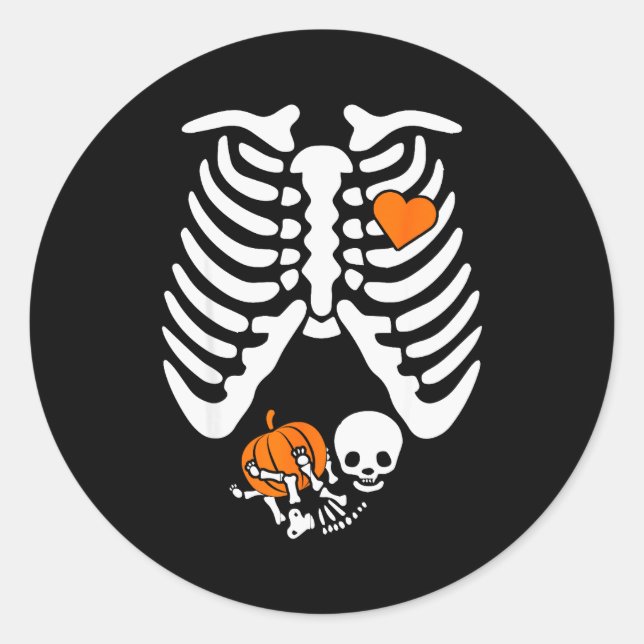 Women Skeleton Pregnancy Announcement Mom Hallowee Classic Round Sticker (Front)