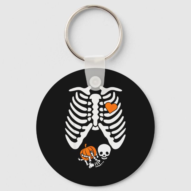 Women Skeleton Pregnancy Announcement Mom Hallowee Keychain (Front)