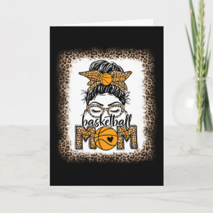 Women Sketll Mom Game Day Messy Bun Leopard Bleach Card