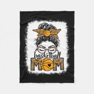 Women Sketll Mom Game Day Messy Bun Leopard Bleach Fleece Blanket