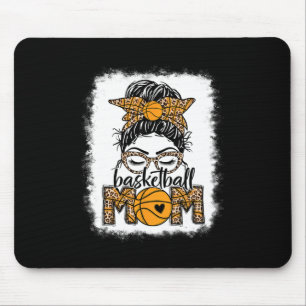 Women Sketll Mom Game Day Messy Bun Leopard Bleach Mouse Pad