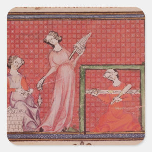 Women Spinning Wool Square Sticker