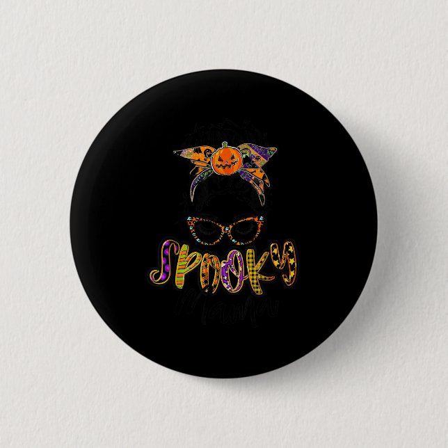 Women Spooky Mama Pumpkin Patch Halloween 2 Inch Round Button (Front)