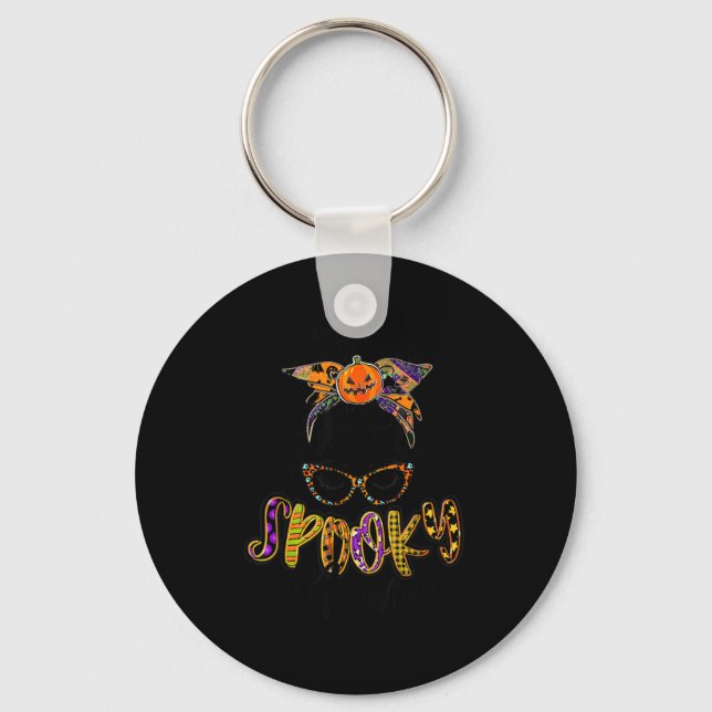 Women Spooky Mama Pumpkin Patch Halloween Keychain (Front)