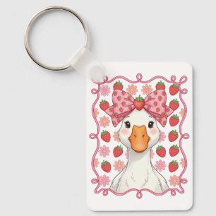 Women Strawberry Goose Summer Bow Keychain