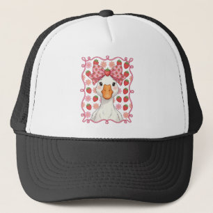 Women Strawberry Goose Summer Bow Trucker Hat
