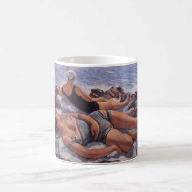 Women Sunbathing on the Beach (by Serebriakova) Coffee Mug (Center)