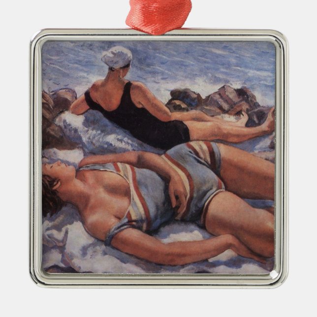 Women Sunbathing on the Beach (by Serebriakova) Metal Ornament (Front)