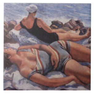 Women Sunbathing on the Beach (by Serebriakova) Tile