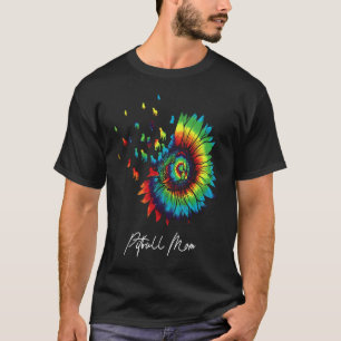 Women Sunflower Pitbull Mom Tie Dye Dog Lover Funn T-Shirt