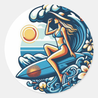 Women Surf Classic Round Sticker