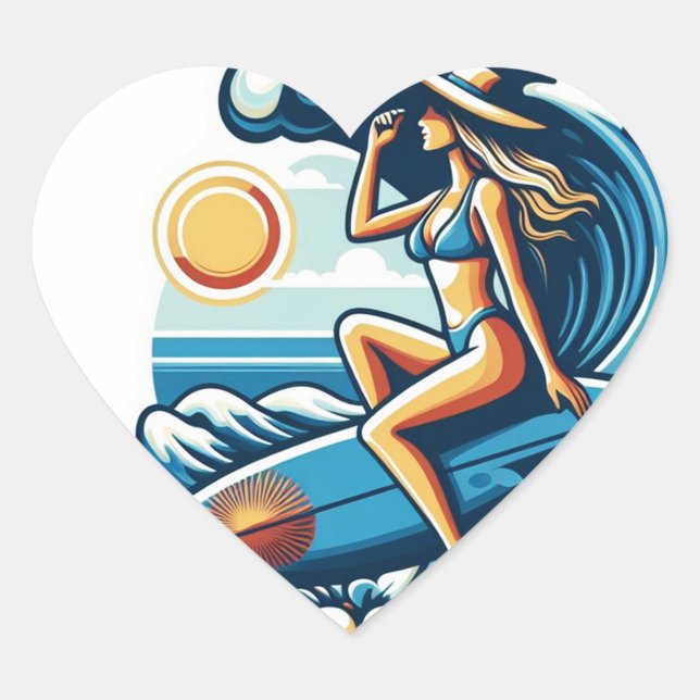 Women Surf Heart Sticker (Front)