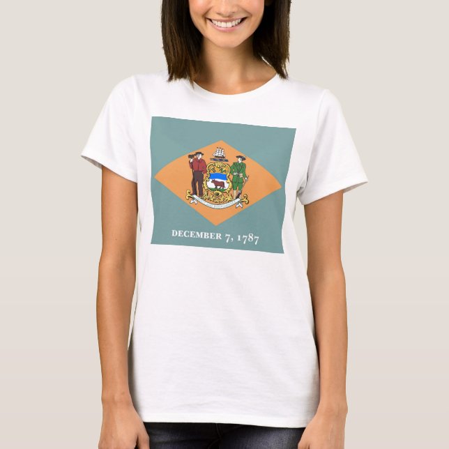 Women T Shirt with Flag of Delaware State (Front)