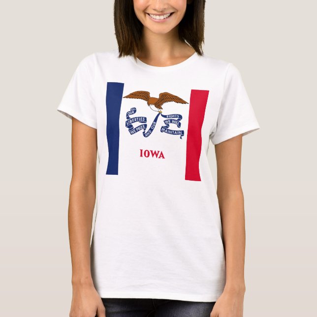 Women T Shirt with Flag of Iowa State (Front)