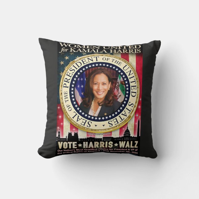 Women United for Kamala Harris Throw Pillow (Front)
