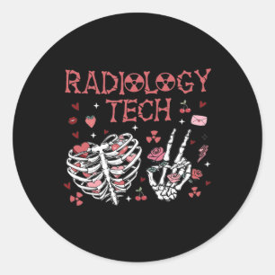 Women Valentine Radiology Tech Skeleton Ultrasound Classic Round Sticker