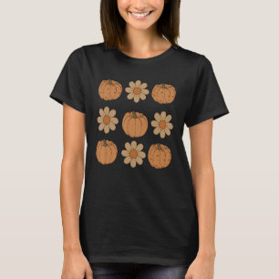 Women Vintage Groovy Floral Pumpkin Fall Autumn Th T-Shirt