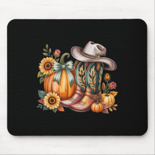 Women Western Fall Pumpkin Sunflower Cowboy Boots  Mouse Pad