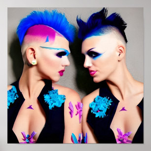 Women with Black, Pink and Blue Mohawks Poster