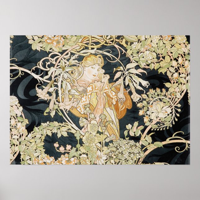 Women With Daisies Art Nouveau Poster (Front)