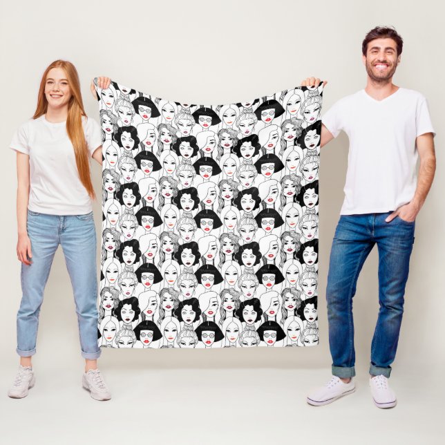 Women With Lipstick Pattern Fleece Blanket (In Situ)