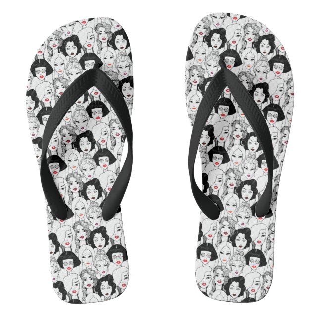 Women With Lipstick Pattern Flip Flops (Footbed)