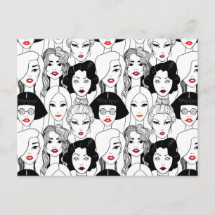 Women With Lipstick Pattern Holiday Postcard
