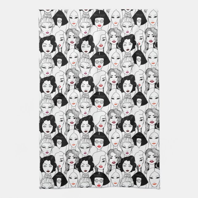 Women With Lipstick Pattern Kitchen Towel (Vertical)