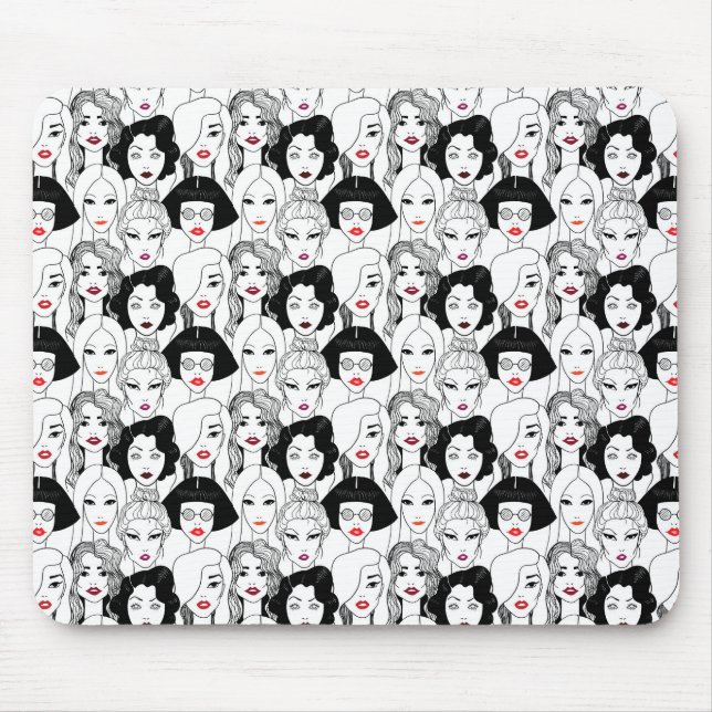 Women With Lipstick Pattern Mouse Pad (Front)