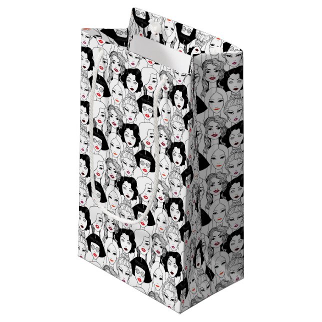 Women With Lipstick Pattern Small Gift Bag (Front Angled)