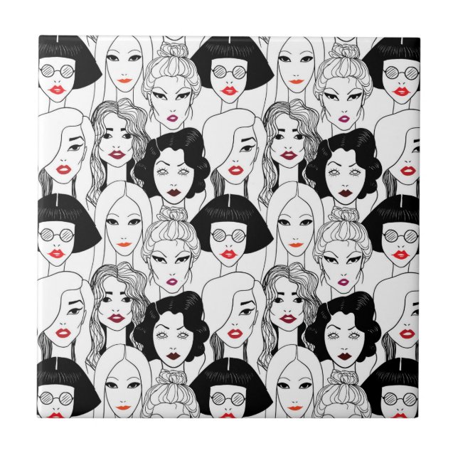 Women With Lipstick Pattern Tile (Front)