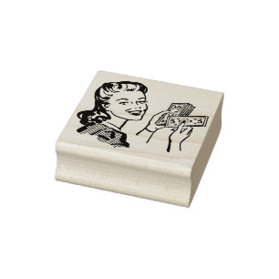 Women with money vintage comic cartoon art rubber stamp