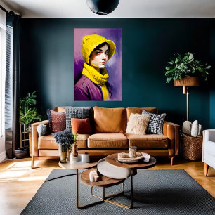 Women with yellow hat and scarf   AI Art Poster