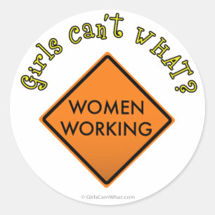 Women Working Road Sign Classic Round Sticker