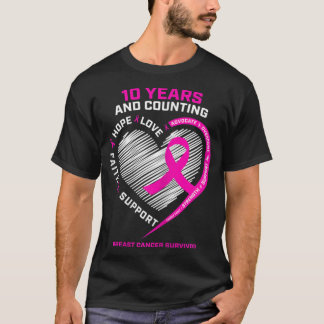 Womens 10 Years Cancer Survivor Gifts Pink Breast T-Shirt