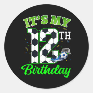 Womens 12th Birthday Football Boy Girl Kids Soccer Classic Round Sticker