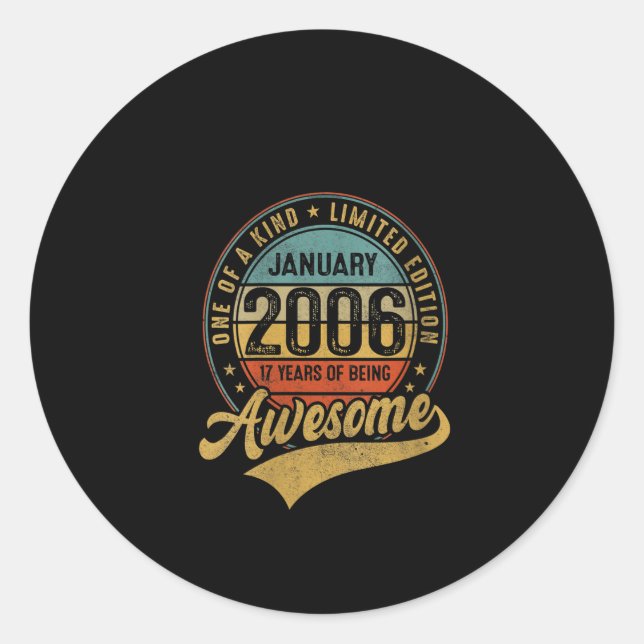 Womens 17 Year Old Awesome Since January 2006 Gift Classic Round Sticker (Front)