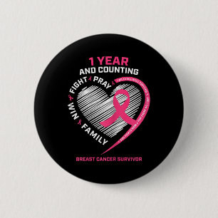 Womens 1 Year Cancer Free Pink Breast Cancer Survi 2 Inch Round Button