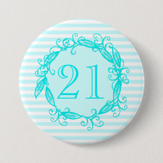 Women's 21st Birthday Aqua Blue White Swirly 3 Inch Round Button