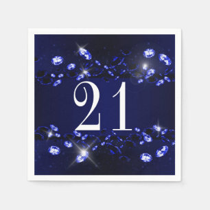 Women's 21st Birthday Blue Black Sparkly Diamond Napkin